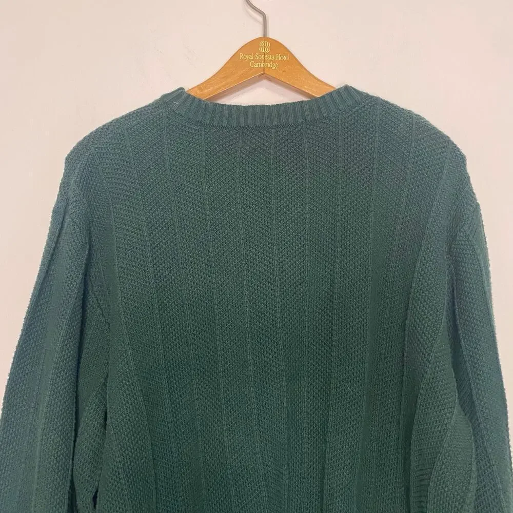 Mens US Polo Assn Green Thick Cable Knit Pullover Sweater Preppy Crew Neck Large